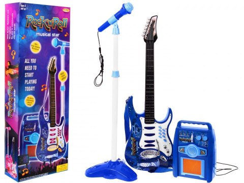 Gitara z akcesoriami dla dzieci 6+ Niebieski zestaw muzyczny Wzmacniacz + Mikrofon Gitara z akcesoriami dla dzieci 6+ Niebieski zestaw muzyczny Wzmacniacz + Mikrofon
