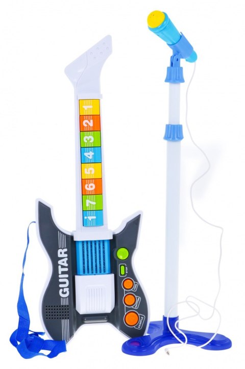 Kolorowa Gitara elektryczna dla dzieci 3+ Mikrofon na statywie + Dźwięki Światła Kolorowa Gitara elektryczna dla dzieci 3+ Mikrofon na statywie + Dźwięki Światła