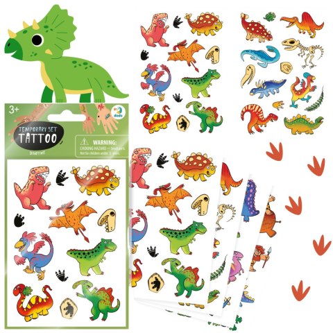 ZESTAW TYMCZASOWYCH TATUAŻY "DINOZAURY" 4 ARKUSZE Z KOLOROWYMI TATUAŻAMI ZESTAW TYMCZASOWYCH TATUAŻY "DINOZAURY" 4 ARKUSZE Z KOLOROWYMI TATUAŻAMI