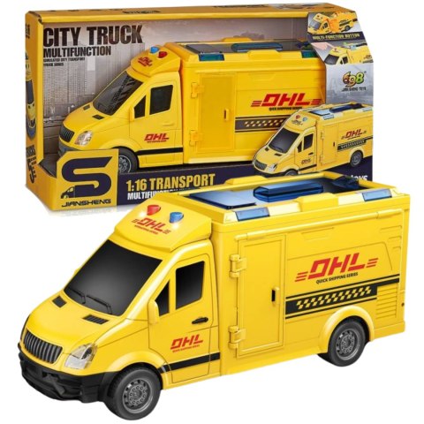 SAMOCHÓD DOSTAWCZY DHL DLA DZIECI Z EFEKTAMI ŚWIETLNYMI I DŹWIĘKOWYMI SAMOCHÓD DOSTAWCZY DHL DLA DZIECI Z EFEKTAMI ŚWIETLNYMI I DŹWIĘKOWYMI