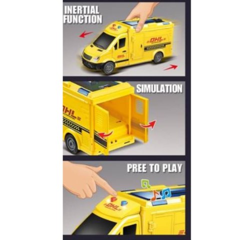 SAMOCHÓD DOSTAWCZY DHL DLA DZIECI Z EFEKTAMI ŚWIETLNYMI I DŹWIĘKOWYMI SAMOCHÓD DOSTAWCZY DHL DLA DZIECI Z EFEKTAMI ŚWIETLNYMI I DŹWIĘKOWYMI