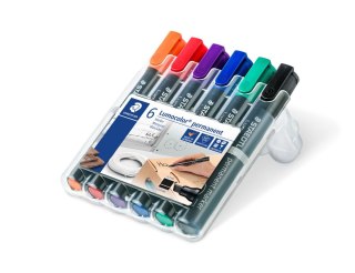 Marker Lumocolor wodoodporny gruby ścięta końcówka 6 kol. w etui Staedtler