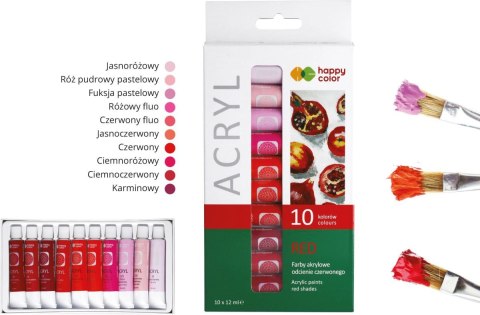 Farba akrylowa zestaw 10 kolorów x 12 ml odcienie czerwonego