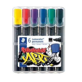 Marker Lumocolor ART wodoodporny ścięta końcówka 6 kol. w etui Staedtler