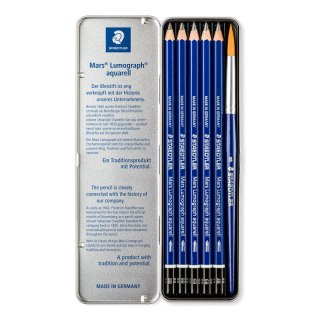 Ołówek akwarelowy Lumograph 5 szt: 4B 2x6B 2x8B + pędzelek metal Staedtler