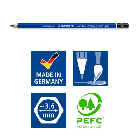 Ołówek akwarelowy Lumograph 5 szt: 4B 2x6B 2x8B + pędzelek metal Staedtler Ołówek akwarelowy Lumograph 5 szt: 4B 2x6B 2x8B + pędzelek metal Staedtler