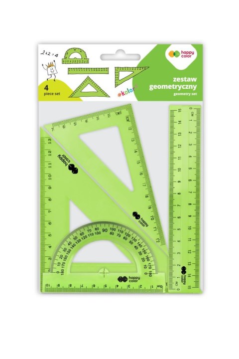 Zestaw geometryczny 4 elementy linijka 15cm 2 ekierki 60* 45* kątomierz 180