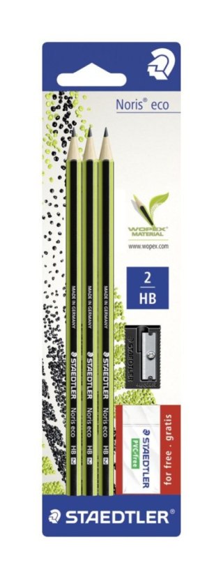 Ołówek Noris eco HB 3 szt. + temperówka + gumka gratis blister Staedtler