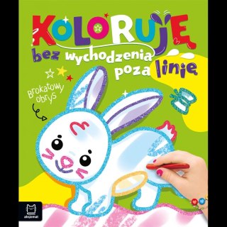 Koloruję bez wychodzenia poza linię. Brokatowy obrys. Z zajączkiem