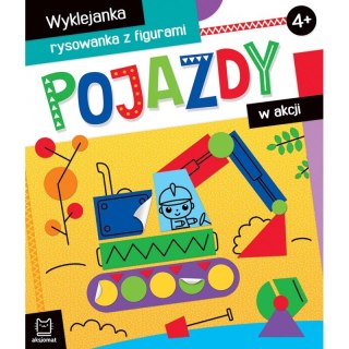 Pojazdy w akcji. Wyklejanka, rysowanka z figurami 4+