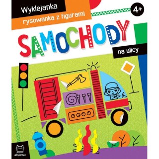 Samochody na ulicy. Wyklejanka, rysowanka z figurami 4+