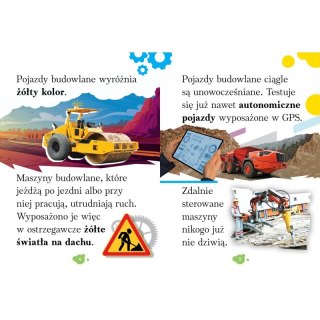 Wyrazy i zdania do nauki czytania. Pojazdy budowlane. Ciekawostki dla dzieci