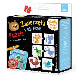 Zwierzęta i ich cienie. Puzzle + książeczka. Mały miś to lubi! 3+