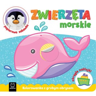 Zwierzęta morskie. Kolorowanka z grubym obrysem, okrągłe naklejki, papierowa zabawka