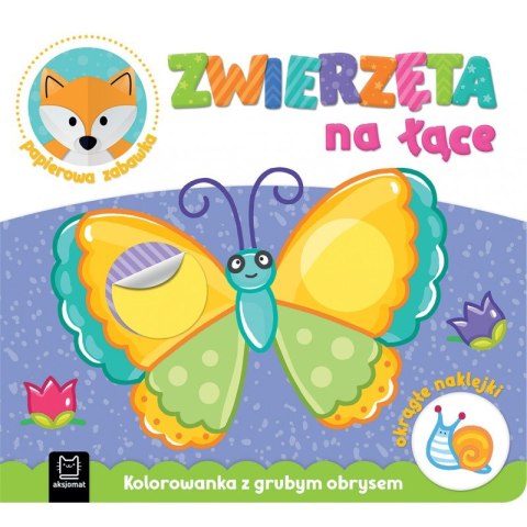 Zwierzęta na łące. Kolorowanka z grubym obrysem, okrągłe naklejki, papierowa zabawka Zwierzęta na łące. Kolorowanka z grubym obrysem, okrągłe naklejki, papierowa zabawka