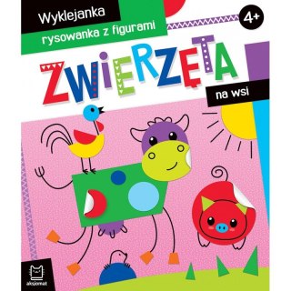 Zwierzęta na wsi. Wyklejanka, rysowanka z figurami 4+