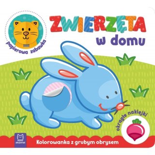 Zwierzęta w domu. Kolorowanka z grubym obrysem, okrągłe naklejki, papierowa zabawka