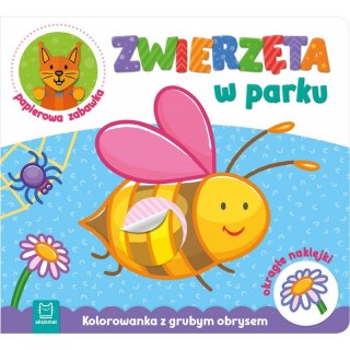 Zwierzęta w parku. Kolorowanka z grubym obrysem, okrągłe naklejki