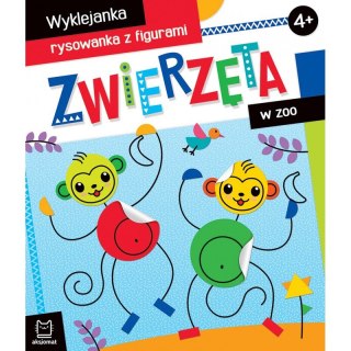 Zwierzęta w zoo. Wyklejanka, rysowanka z figurami 4+