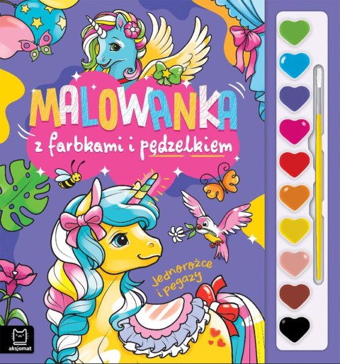 Malowanka z farbkami i pędzelkiem. Jednorożce i pegazy Malowanka z farbkami i pędzelkiem. Jednorożce i pegazy