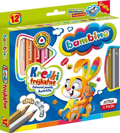 Kredki BAMBINO w oprawie drewnianej 12 kolorów + temperówka UCZNIAKI Kredki BAMBINO w oprawie drewnianej 12 kolorów + temperówka UCZNIAKI