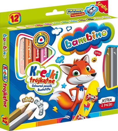 Kredki BAMBINO w oprawie drewnianej 12 kolorów + temperówka UCZNIAKI Kredki BAMBINO w oprawie drewnianej 12 kolorów + temperówka UCZNIAKI