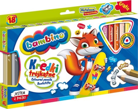 Kredki BAMBINO w oprawie drewnianej 18 kolorów + temperówka UCZNIAKI Kredki BAMBINO w oprawie drewnianej 18 kolorów + temperówka UCZNIAKI