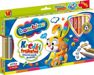 Kredki BAMBINO w oprawie drewnianej 18 kolorów + temperówka UCZNIAKI