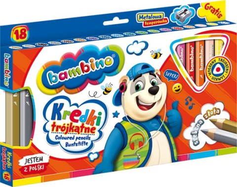 Kredki BAMBINO w oprawie drewnianej 18 kolorów + temperówka UCZNIAKI Kredki BAMBINO w oprawie drewnianej 18 kolorów + temperówka UCZNIAKI