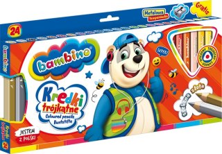 Kredki BAMBINO trójkątne drewniane 24 kolory temperówka ZWIERZAKI UCZNIAKI