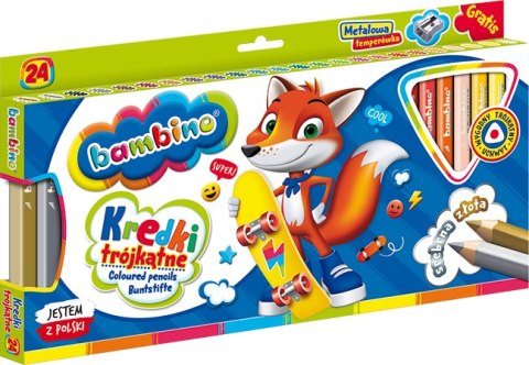 Kredki BAMBINO trójkątne drewniane 24 kolory temperówka ZWIERZAKI UCZNIAKI
