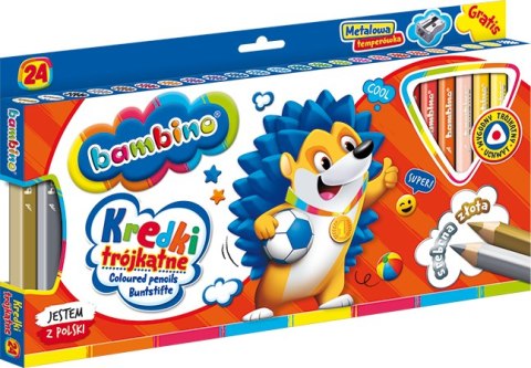 Kredki BAMBINO trójkątne drewniane 24 kolory temperówka ZWIERZAKI UCZNIAKI