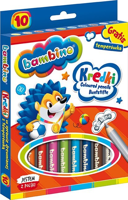 Kredki BAMBINO w oprawie drewnianej 10 kolorów + temperówka do szkoły klasy Kredki BAMBINO w oprawie drewnianej 10 kolorów + temperówka do szkoły klasy
