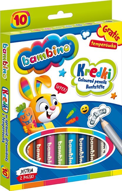 Kredki BAMBINO w oprawie drewnianej 10 kolorów + temperówka do szkoły klasy Kredki BAMBINO w oprawie drewnianej 10 kolorów + temperówka do szkoły klasy