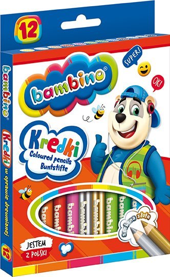 Kredki BAMBINO w oprawie drewnianej 12 kolorów ZWIERZAKI UCZNIAKI do szkoły Kredki BAMBINO w oprawie drewnianej 12 kolorów ZWIERZAKI UCZNIAKI do szkoły
