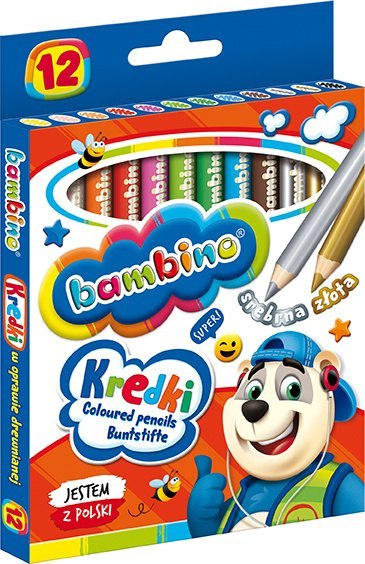 Kredki BAMBINO w oprawie drewnianej 12 kolorów ZWIERZAKI UCZNIAKI do szkoły Kredki BAMBINO w oprawie drewnianej 12 kolorów ZWIERZAKI UCZNIAKI do szkoły