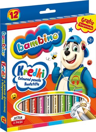 Kredki BAMBINO w oprawie drewnianej 12 kolorów + temperówka do szkoły klasy