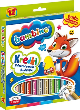 Kredki BAMBINO w oprawie drewnianej 12 kolorów + temperówka do szkoły klasy