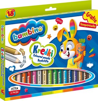 Kredki BAMBINO w oprawie drewnianej 18 kolorów + temperówka do szkoły