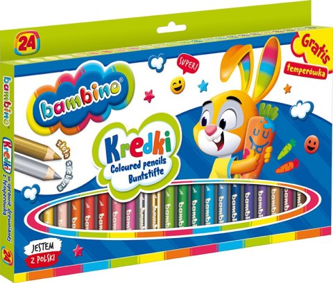 Kredki BAMBINO w oprawie drewnianej 24 kolory temperówka ZWIERZAKI UCZNIAKI Kredki BAMBINO w oprawie drewnianej 24 kolory temperówka ZWIERZAKI UCZNIAKI