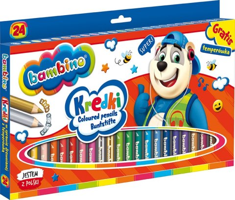 Kredki BAMBINO w oprawie drewnianej 24 kolory temperówka ZWIERZAKI UCZNIAKI Kredki BAMBINO w oprawie drewnianej 24 kolory temperówka ZWIERZAKI UCZNIAKI