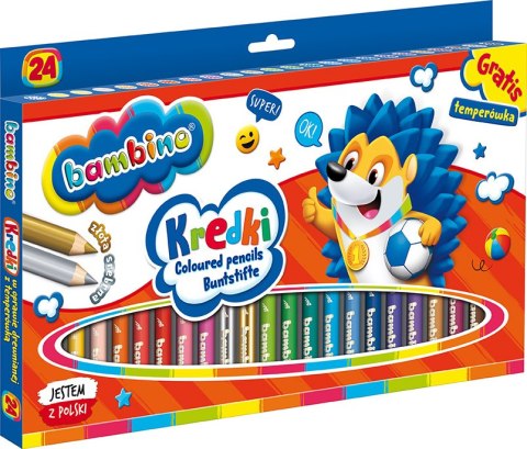 Kredki BAMBINO w oprawie drewnianej 24 kolory temperówka ZWIERZAKI UCZNIAKI Kredki BAMBINO w oprawie drewnianej 24 kolory temperówka ZWIERZAKI UCZNIAKI