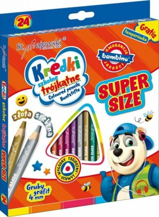 Kredki szkolne trójkątne SUPER SIZE 24 kolory + temperówka ZWIERZAKI