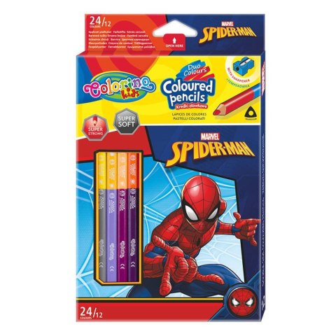 DISNEY COLORINO - KREDKI OŁÓWKOWE DWUKOLOROWE 12szt + TEMPERÓWKA -SPIDERMAN