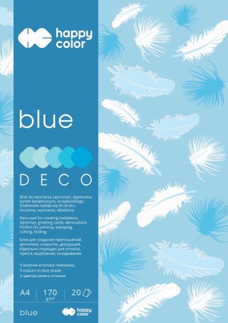 Blok Deco Blue A4, 170g, 20 ark, 5 kol. tonacja niebieska, Happy Color