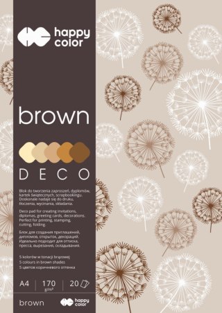 Blok Deco Brown A4, 170g, 20 ark, 5 kol. tonacja brązowa, Happy Color