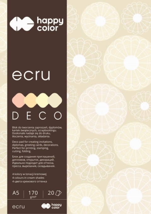 Blok Deco Ecru A5, 170g, 20 ark, 4 kol., Happy Color Blok Deco Ecru A5, 170g, 20 ark, 4 kol., Happy Color