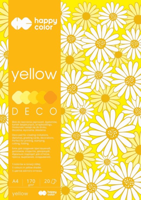 Blok Deco Yellow A4, 170g, 20 ark, 5 kol. tonacja żółta, Happy Color Blok Deco Yellow A4, 170g, 20 ark, 5 kol. tonacja żółta, Happy Color