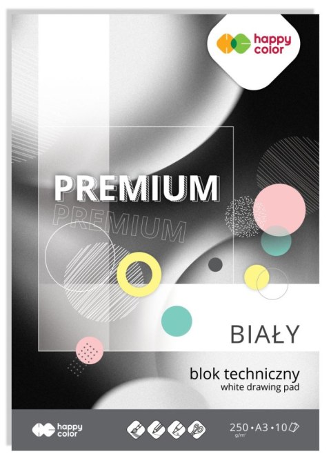 Blok techniczny PREMIUM biały A3, 250g, 10 ark, Happy Color Blok techniczny PREMIUM biały A3, 250g, 10 ark, Happy Color