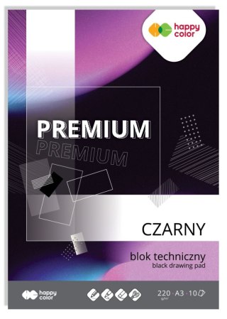 Blok techniczny PREMIUM czarny A3, 220g, 10 ark, Happy Color